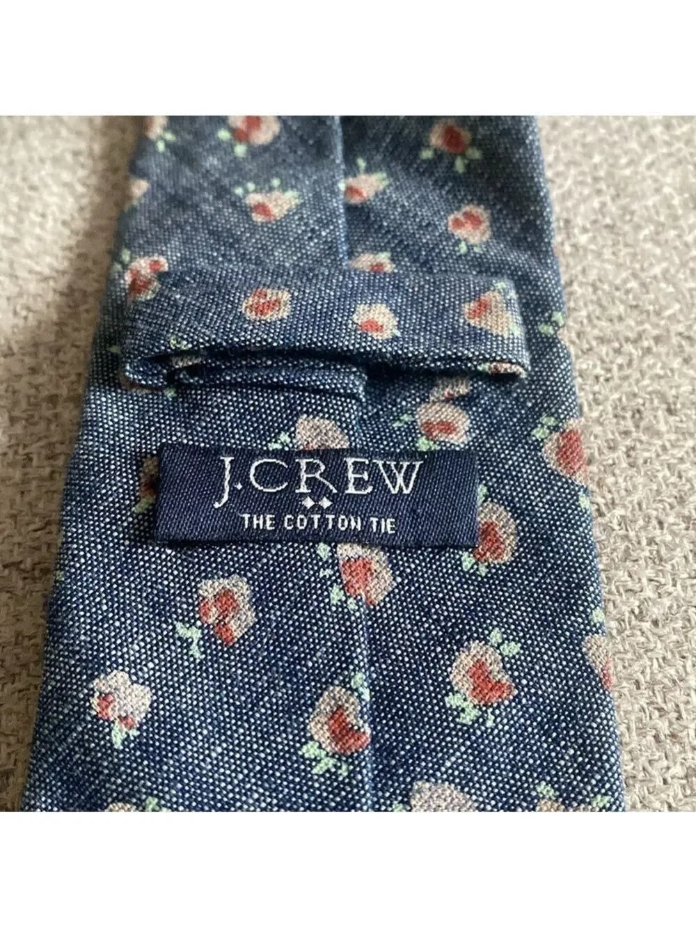 J.Crew Classic 100% Cotton Slim Navy Textured Tie – Floral Pattern